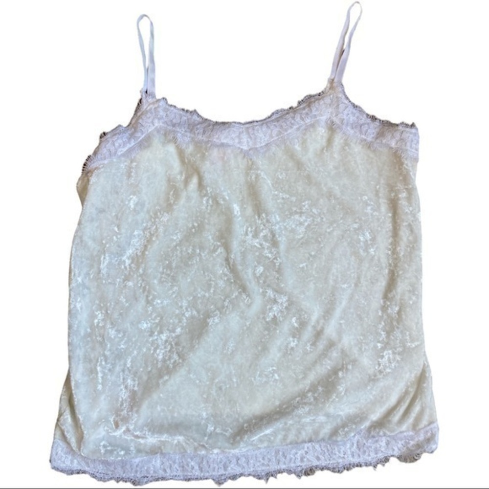 No Boundaries size large white spaghetti strap velvet like tank funky fringe